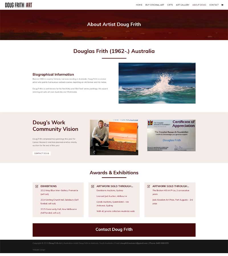 website design for australian artist ecommerce shop