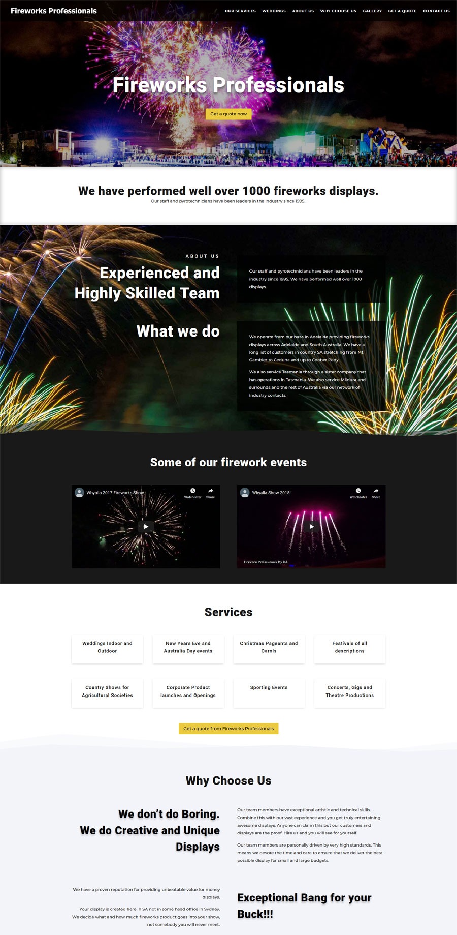 website design for fireworks professionals in south australia
