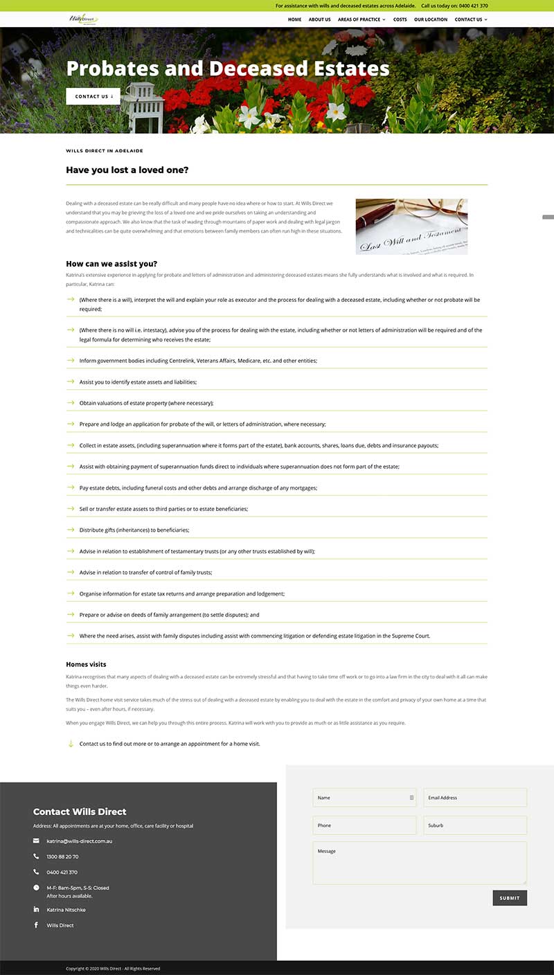 website design for home visit wills business in adelaide
