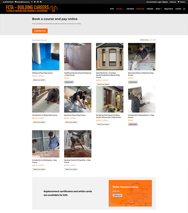 website-adelaide-ecommerce-fcta-2 Course booking website built with WordPress and Woocommerce