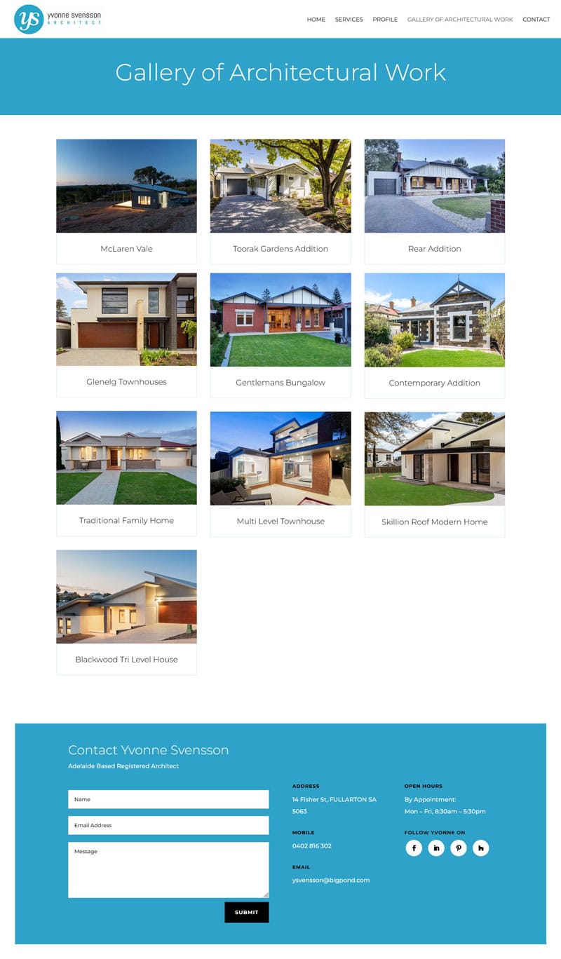 website design for architect Yvonne Svensson in Adelaide website design for architect Yvonne Svensson in Adelaide